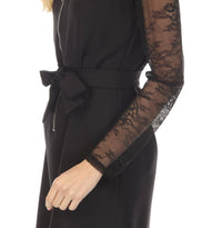 Joseph Ribkoff - Floral Lace Sleeve Belted Shirt Mini Dress