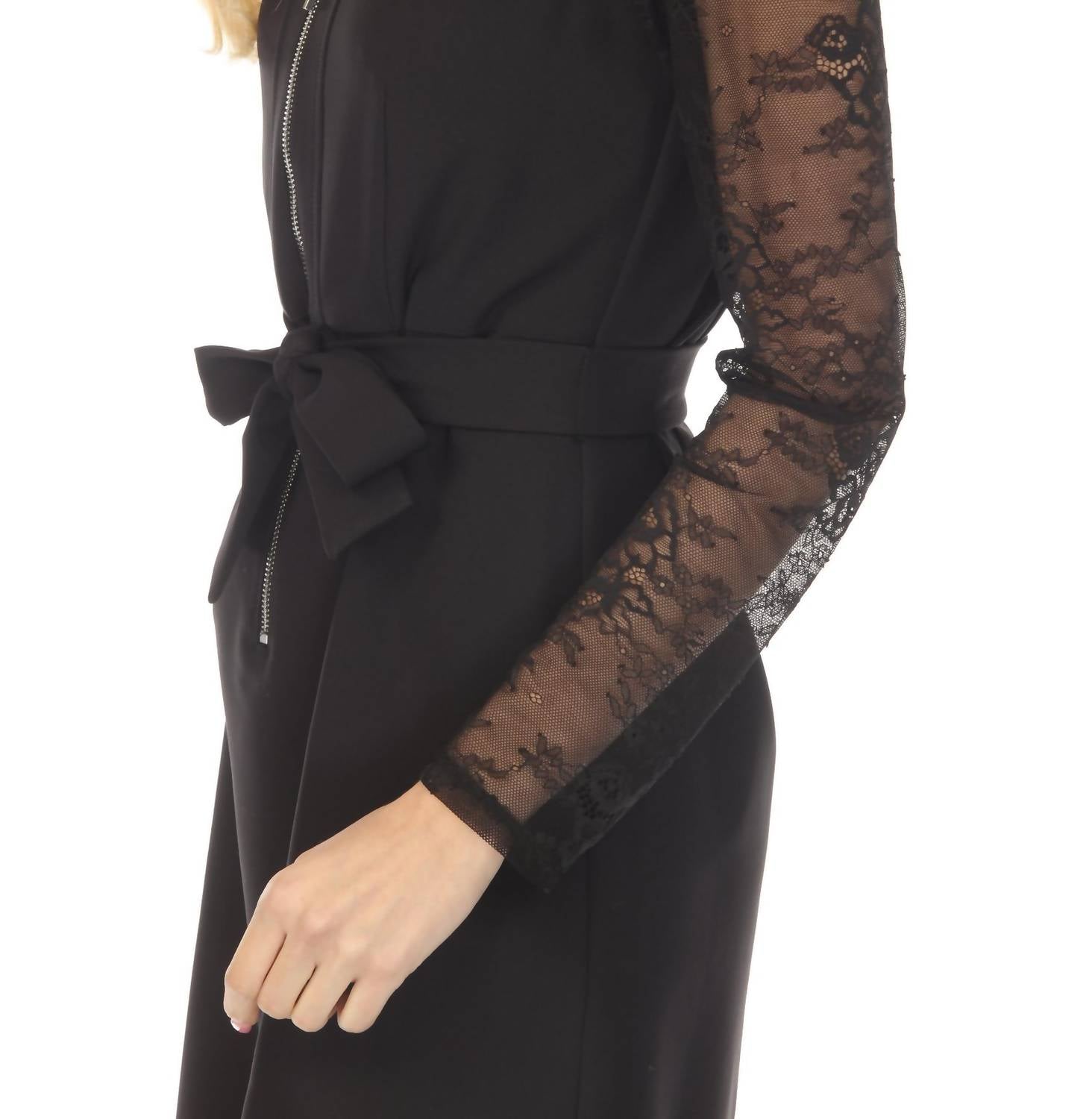 Joseph Ribkoff - Floral Lace Sleeve Belted Shirt Mini Dress