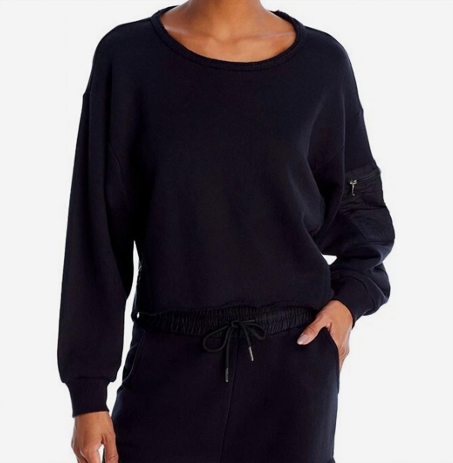 Vintage Havana French Terry Utility Crewneck Sweatshirt in black - women's top