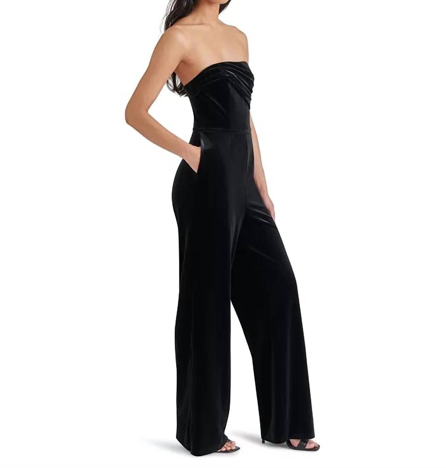 STEVE MADDEN Women's Swanilda Velvet Strapless Jumpsuit in black - women's pants - alternate view