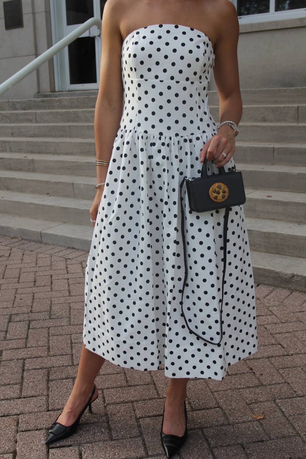 Endless Rose - Strapless Polka Dot Taffeta Midi Dress