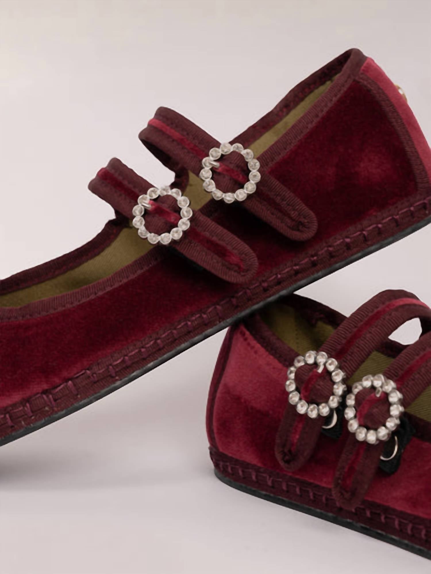 SVETI STEFAN Women's Double Lace Ballerina Flats in garnet 1 - women's flats - detail view