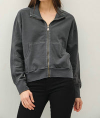 be cool Hillary Acid Wash Zip Sweatshirt in charcoal - women's top