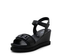 Ara Shoes Women's Palmdale Wedge Sandal in black nappa leather - women's sandal - detail view