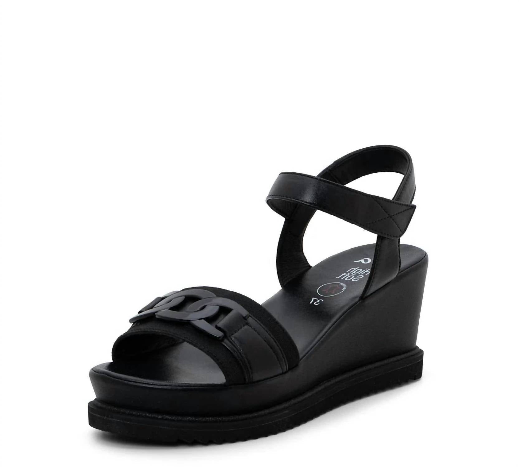 Ara Shoes Women's Palmdale Wedge Sandal in black nappa leather - women's sandal - detail view