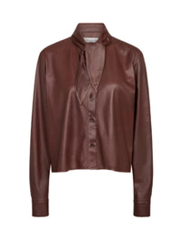 Twp - Women's Leather Shirt With Tie Insert