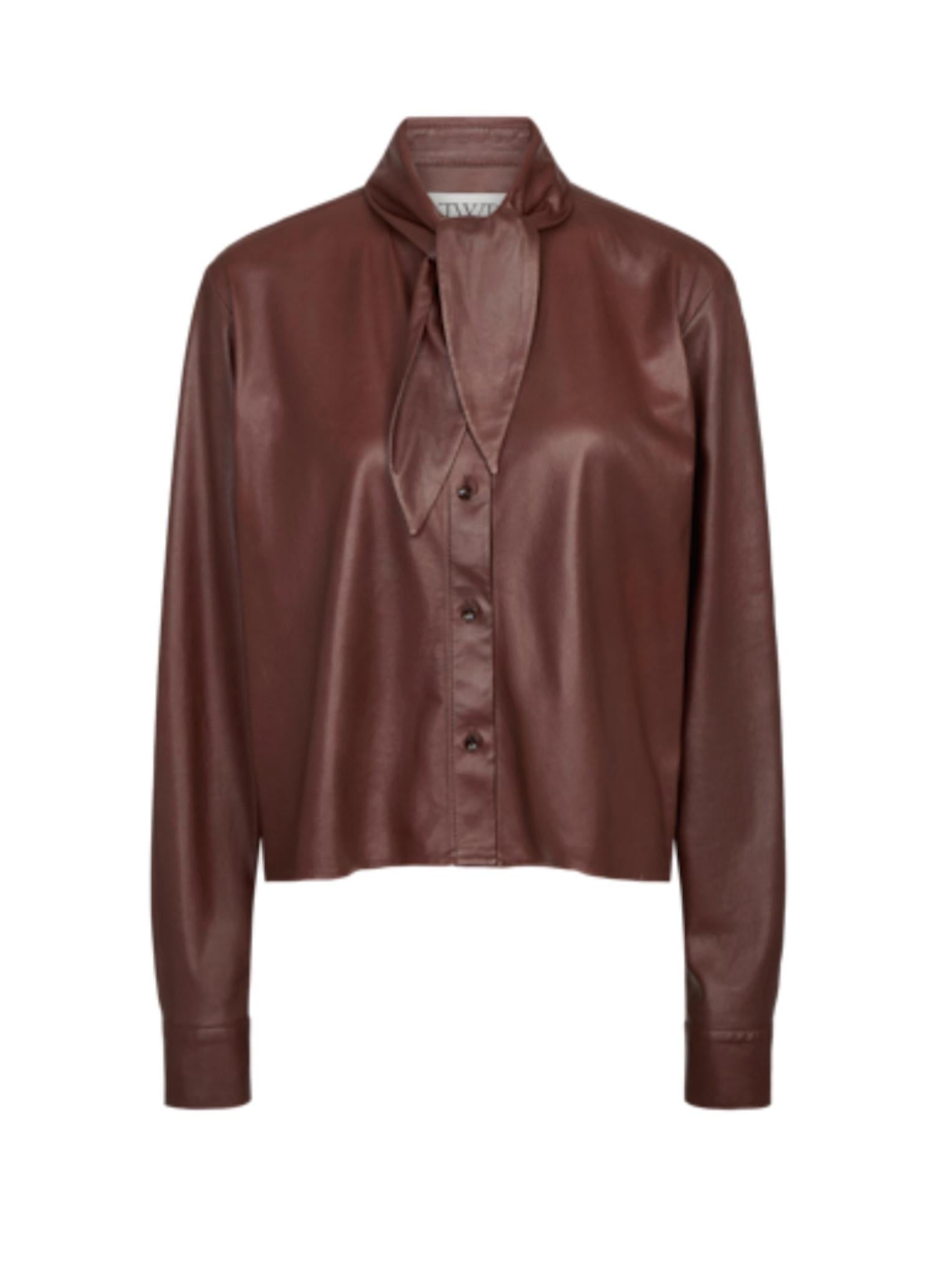 Twp - Women's Leather Shirt With Tie Insert