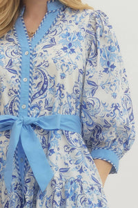 Entro - Floral Scroll Pattern Mini Dress