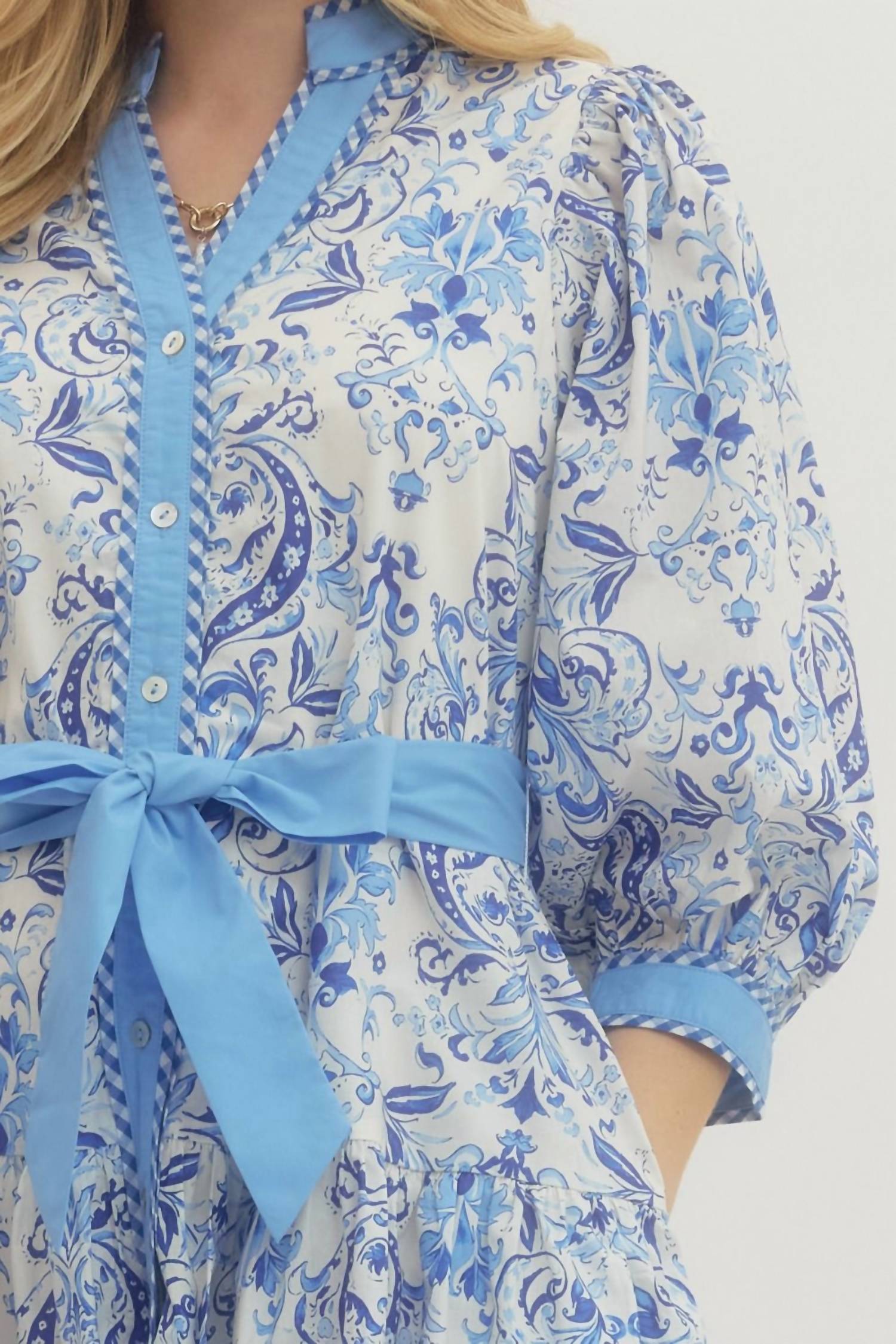 Entro - Floral Scroll Pattern Mini Dress