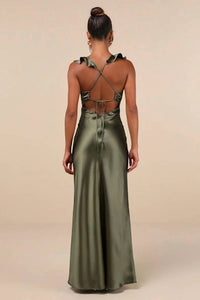 Lulus - Exuberant Luxury Satin Ruffled Lace-up Maxi Dress