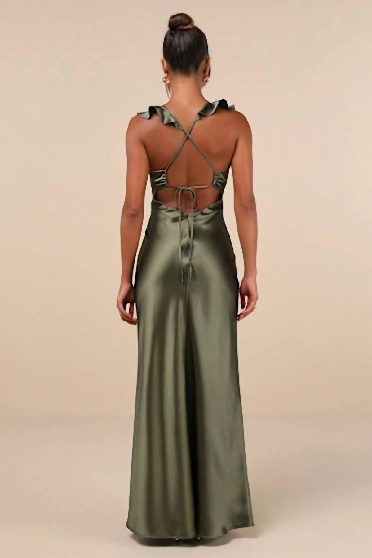 Lulus - Exuberant Luxury Satin Ruffled Lace-up Maxi Dress