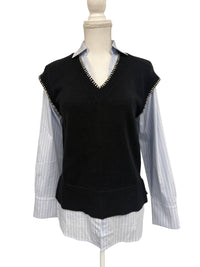 Thml - Women's V-neck Mixed Media Layered Neck Top