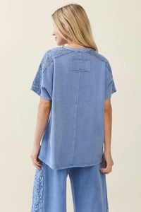 J.Her - Mineral Washed Boho Trim Blouse Top