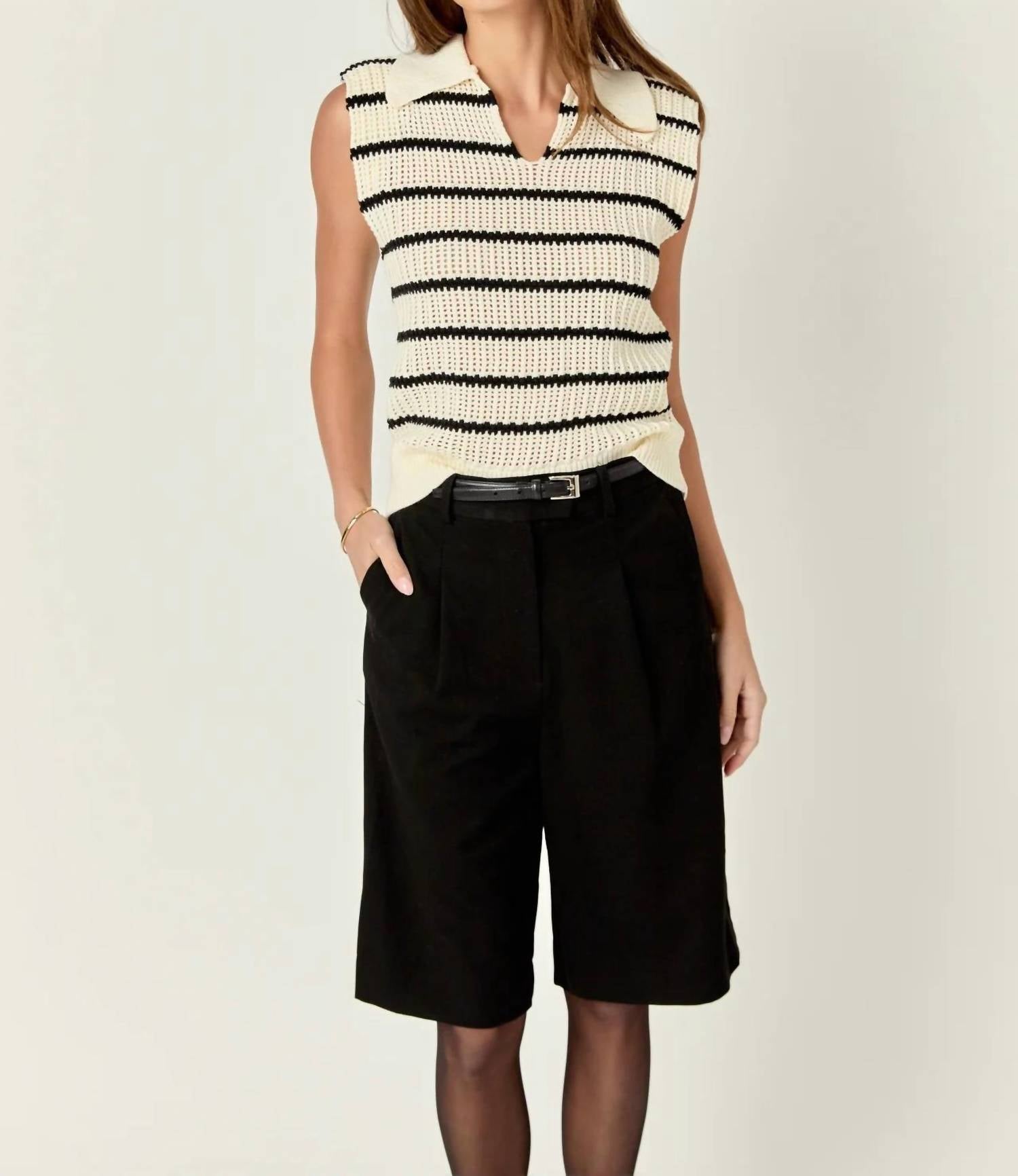 English Factory - Collared Cream & Black Striped Sweater