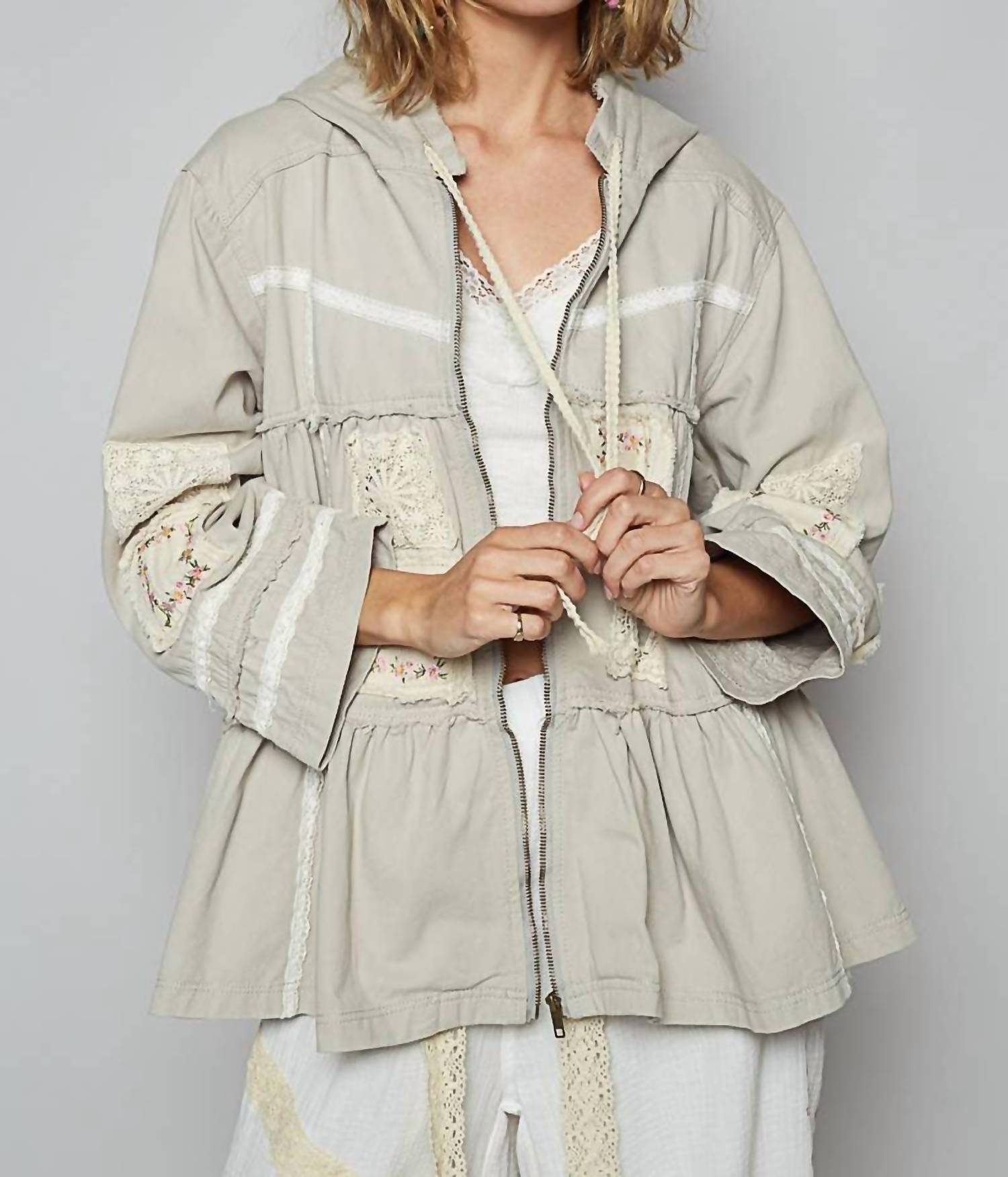 Pol - Peplum Patch Hooded Jacket