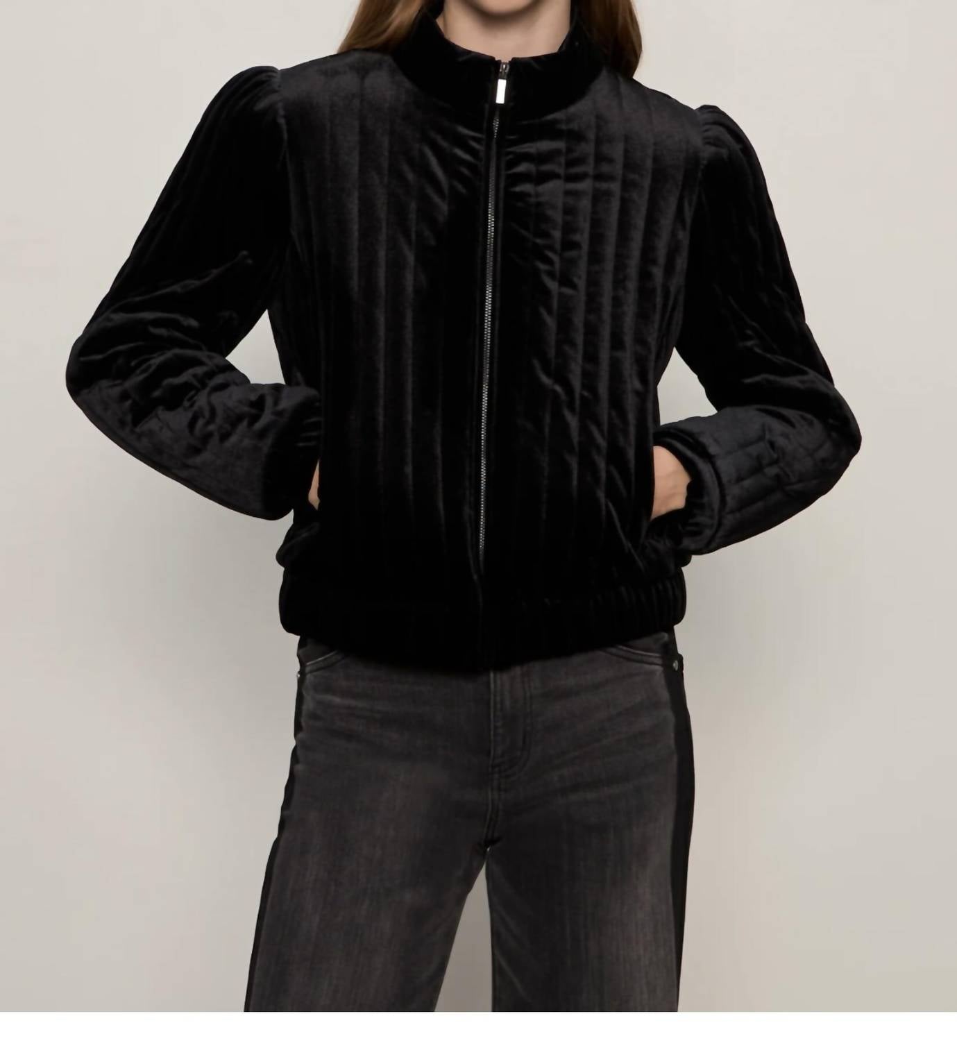 Sanctuary Quilted Velvet Jacket in black - women's jacket
