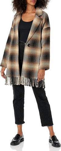 Karen Kane - Plaid Fringe Trim Jacket