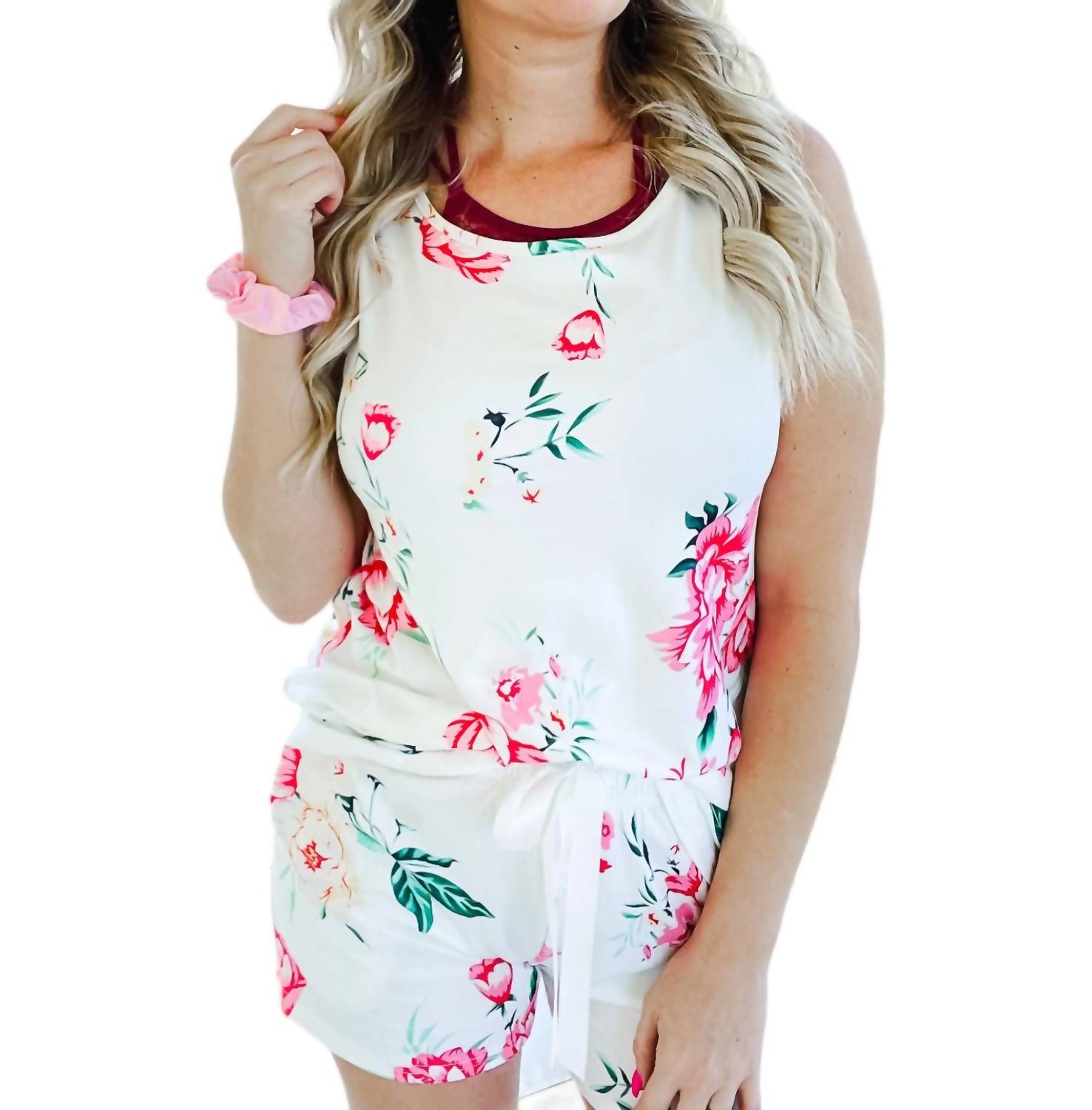 Shirley Stone - Floral Tank Top & Shorts Pajama Set