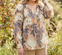 Karen Kane Long Sleeve Ruffle Neck Peasant Top - Plus in print - women's long sleeve top - view 4