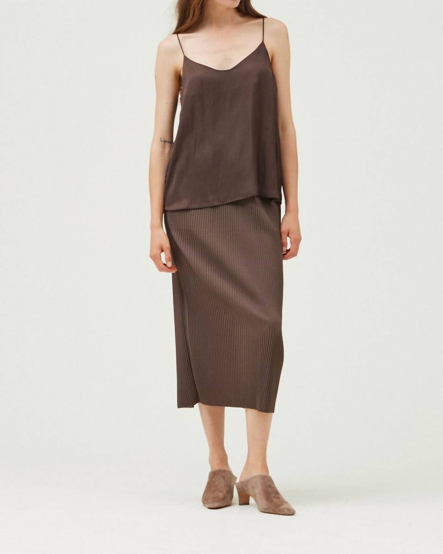 GRADE & GATHER Essential Satin Cami in espresso - women's shirt - detail view