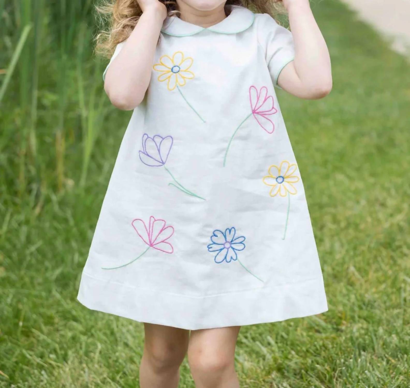 Florence Eiseman - Embroidered Flowers Linen Look Dress