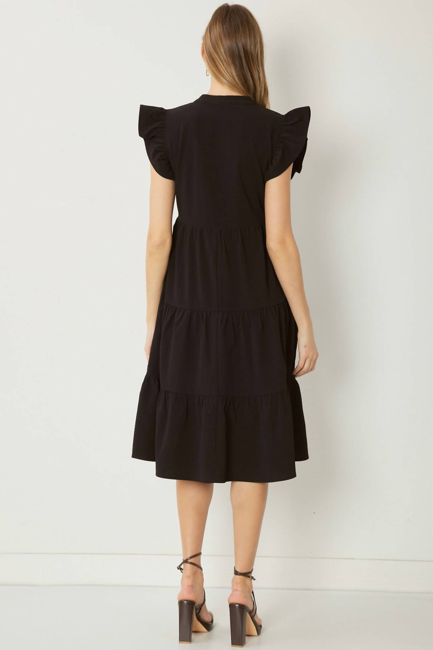 Entro - Ruffled Pocket Tiered Midi Dress