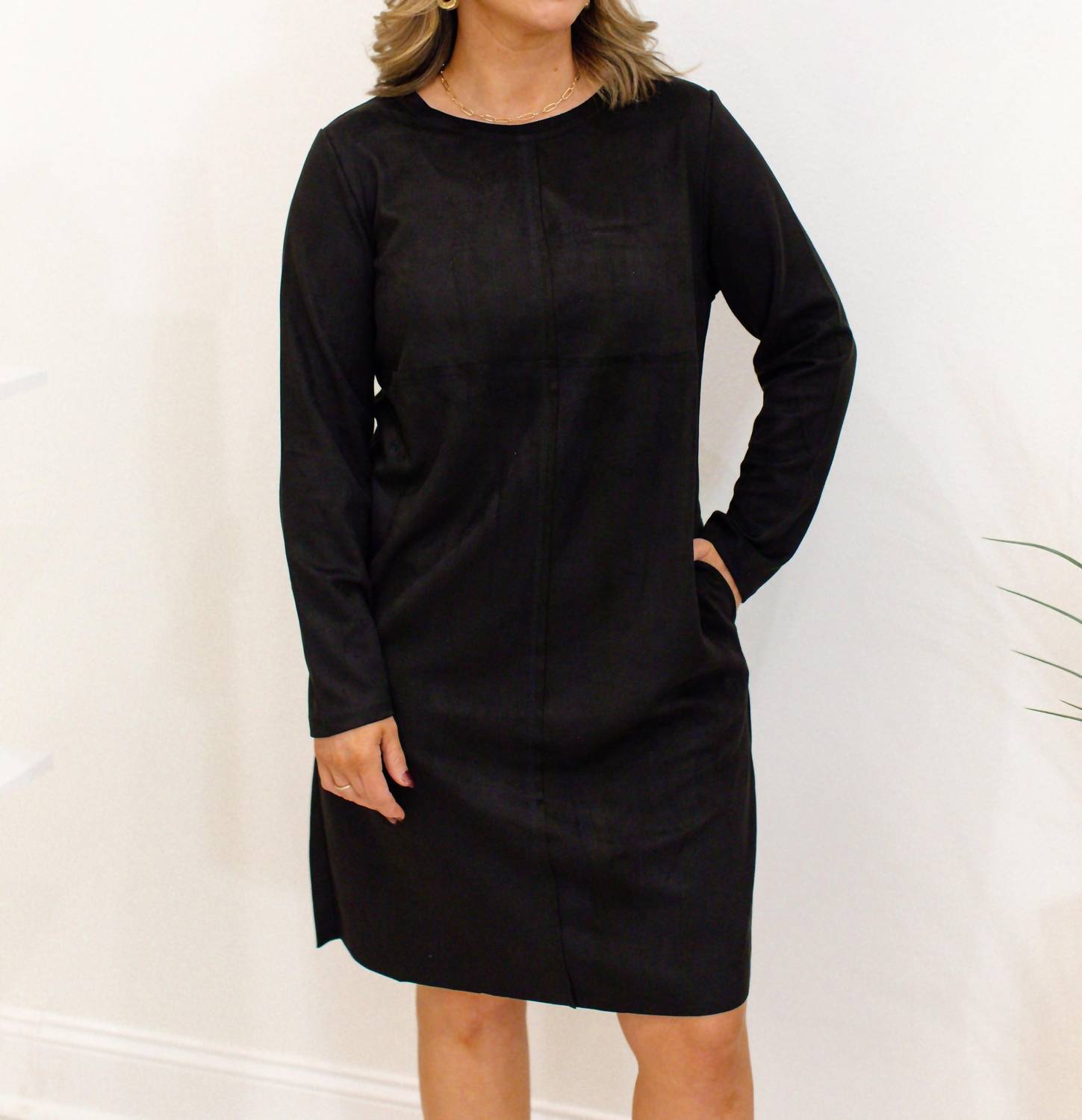 Joh Round Neck Suede Dress With Pockets in black - women's dress