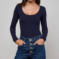 L'Agence Elara Long Sleeve Scoop Neck Bodysuit in deep midnight - women's shirt