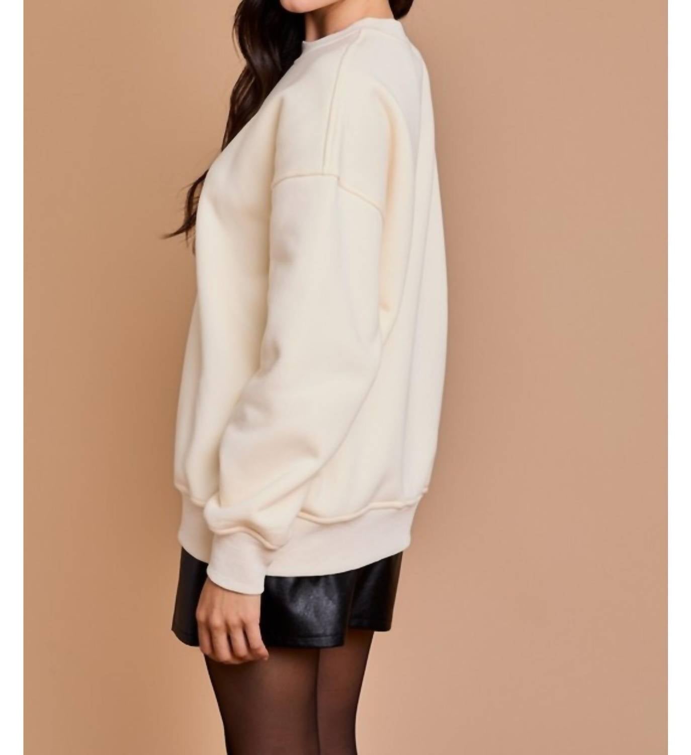 GILLI Wine And Cheese Club Sweatshirt Top in cream - women's top - detail view