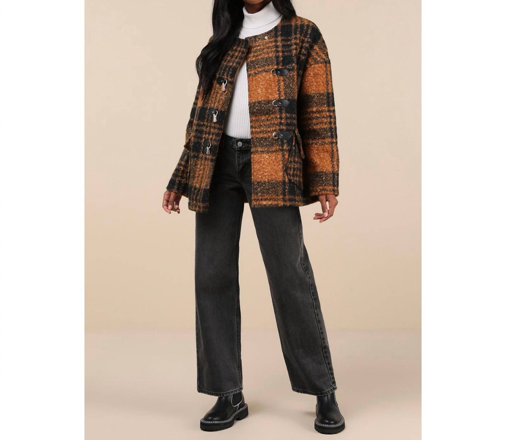 Native Youth - Boucle Toggle Checked Jacket