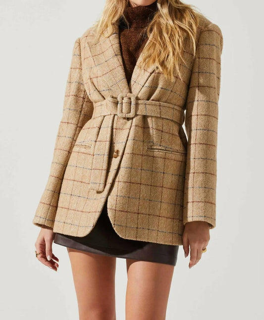 LOTTIE PLAID BELTED BLAZER