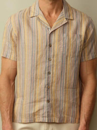 Road To Nowhere - Fez Striped Linen Short Sleeve Shirt