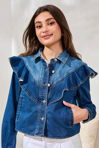 Tribal - Fayra Fashion Denim Jacket With Sculpted Ruffle Detail