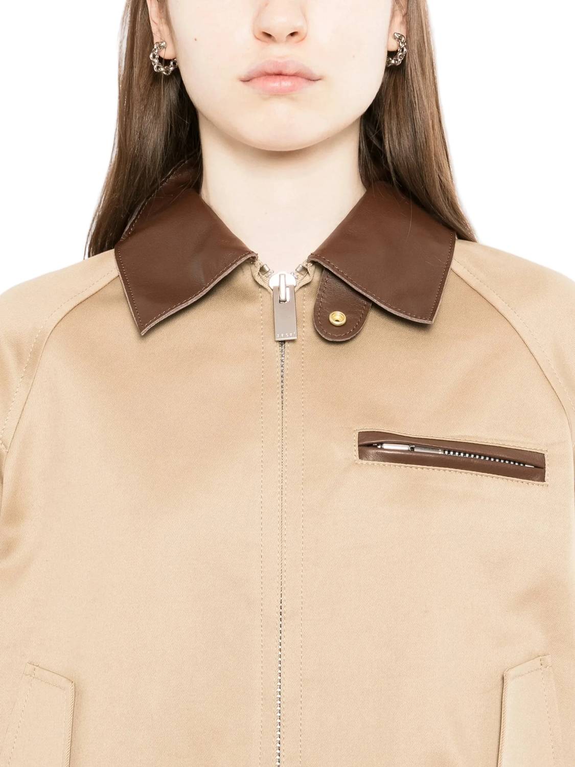 Sacai - Pleated Leather-trimmed Cotton-twill Jacket