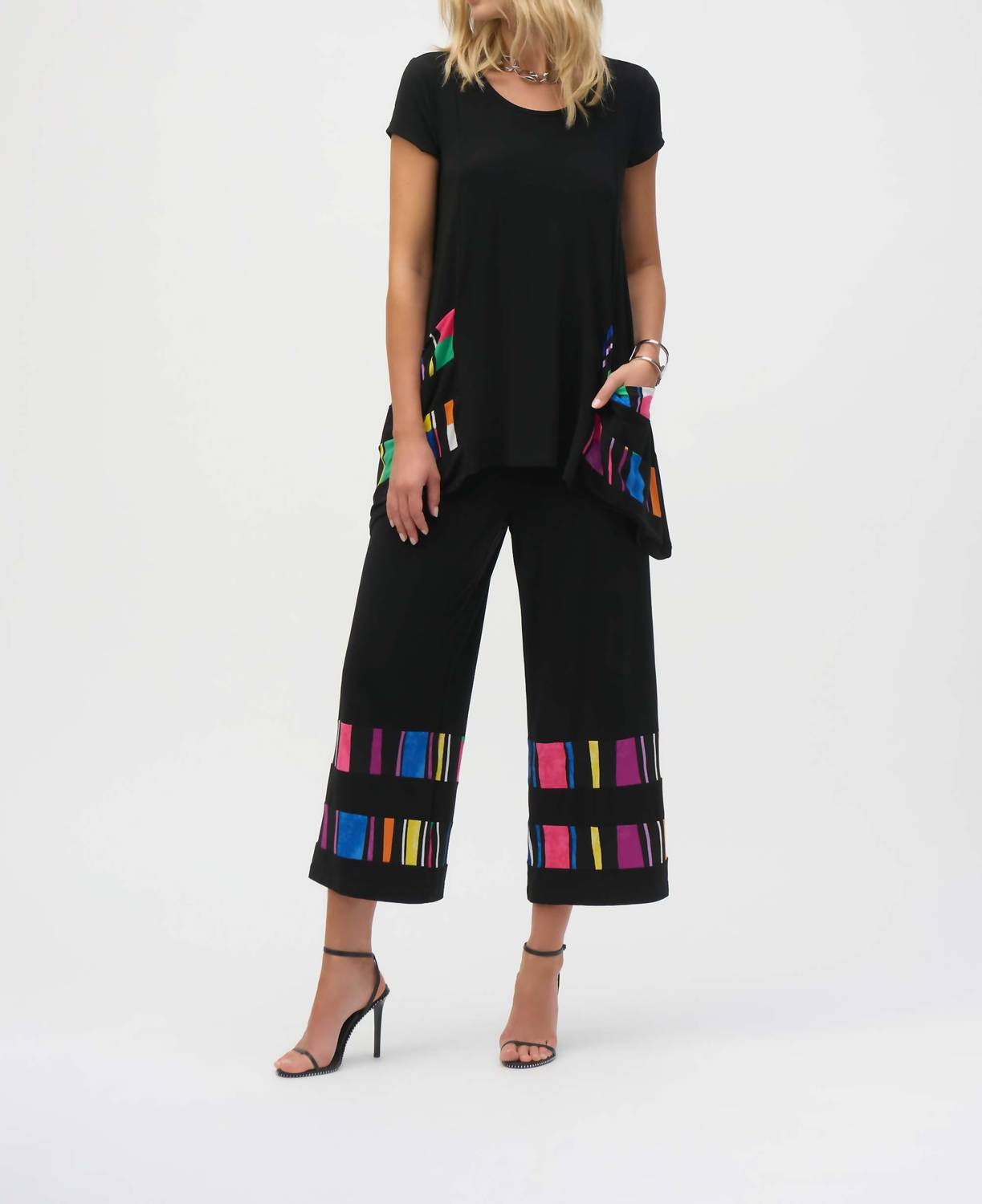 Joseph Ribkoff - Cropped Color Block Wide Leg Trouser