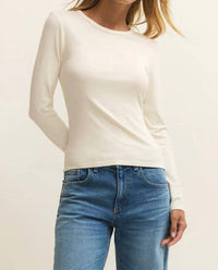 Z Supply Second Skin Crew Long Sleeve Top in cloud 2 - women's long sleeve top