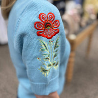 entro Puff Sleeve Embroidered Knit Top in seabreeze - women's blouse - alternate view