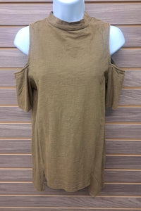 Very J - Women's Hi Neck Army Green Cold Shoulder