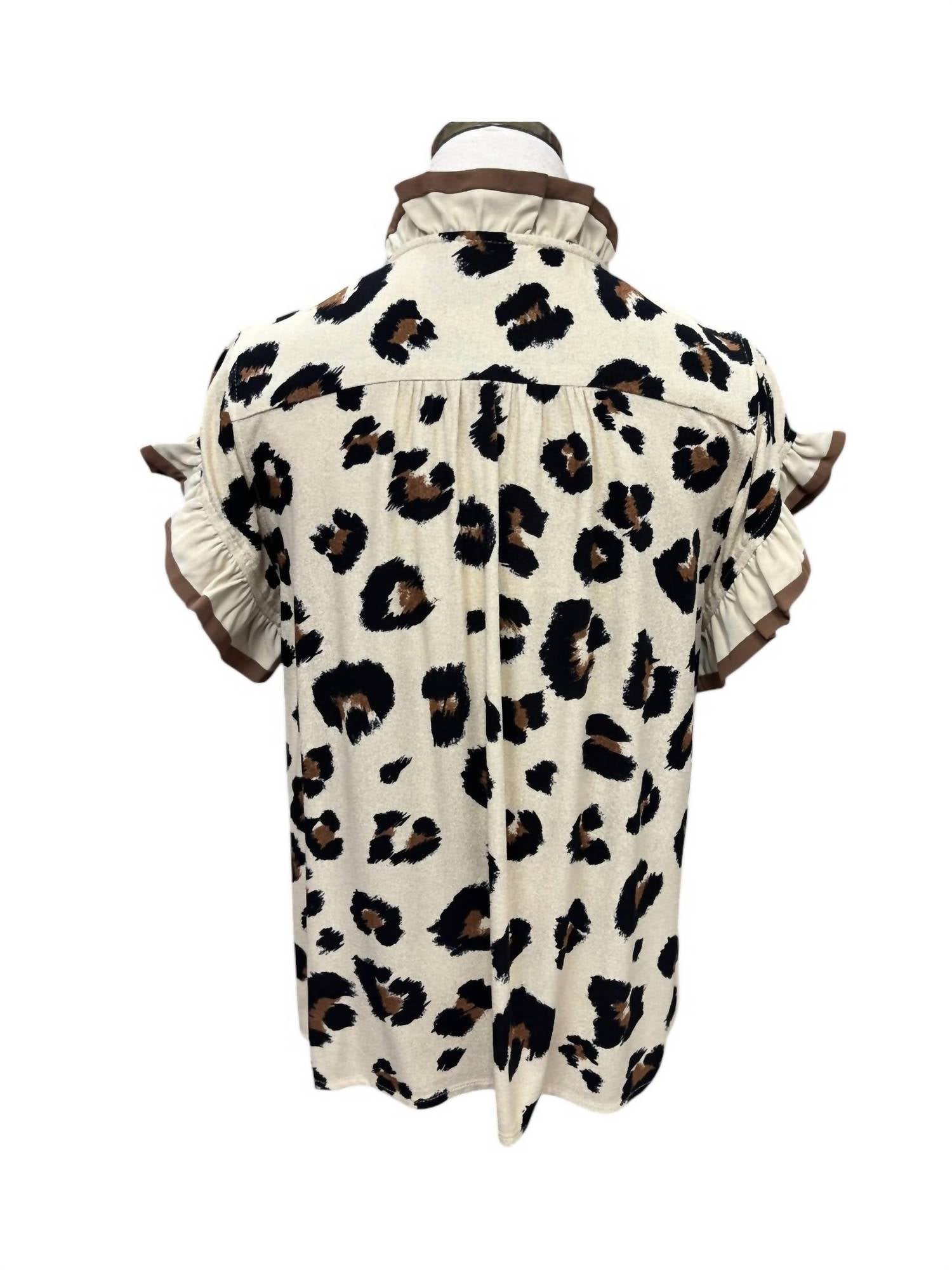 Entro - Women's Flutter Sleeves Ruffle Neck Top