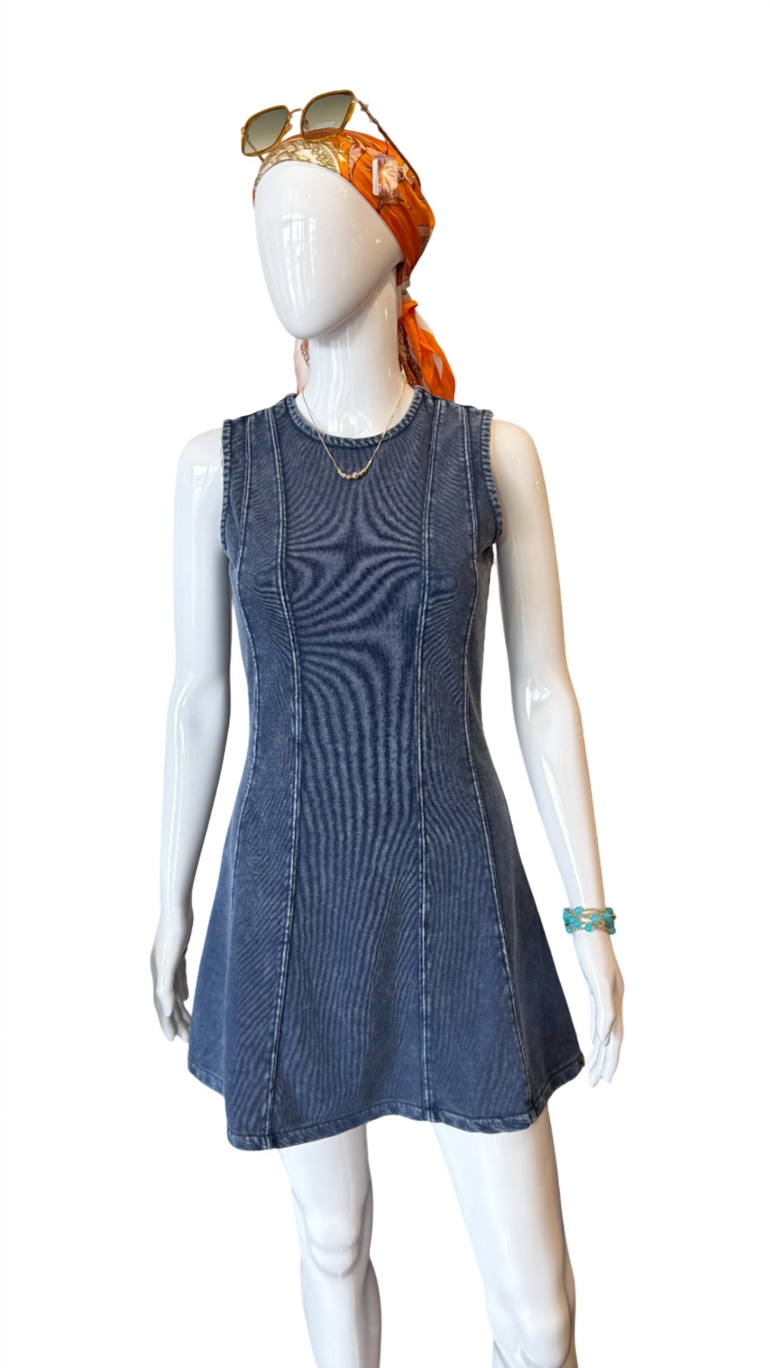 RD Style Women's Sleeveless French Terry Mini Dress in denim blue - women's dress