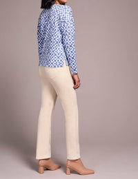 Tribal - Fuzzy Soft V-neck Combo Print Knit Top