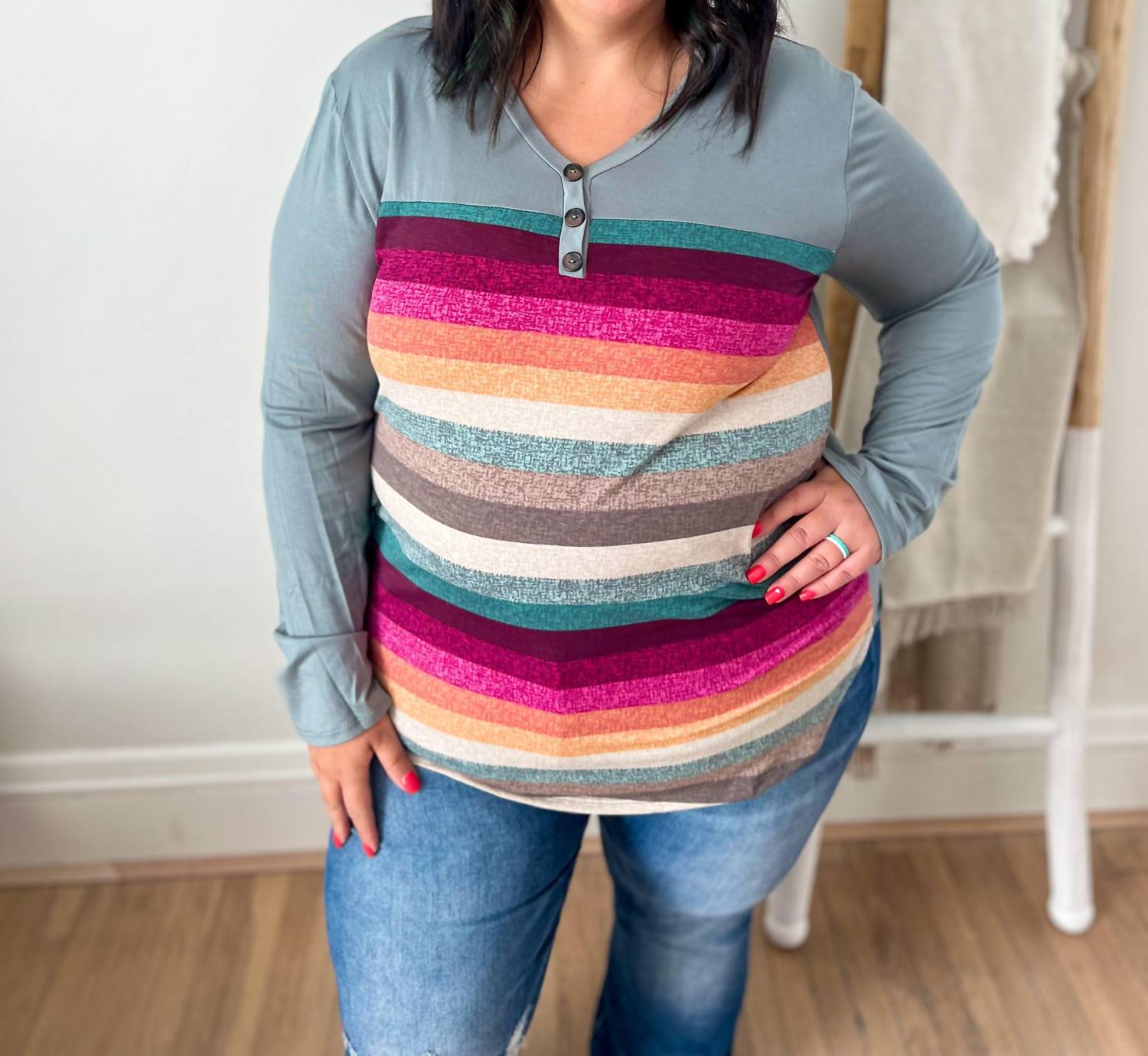 Heimish Usa - Colorful Stripe Long Sleeve Top