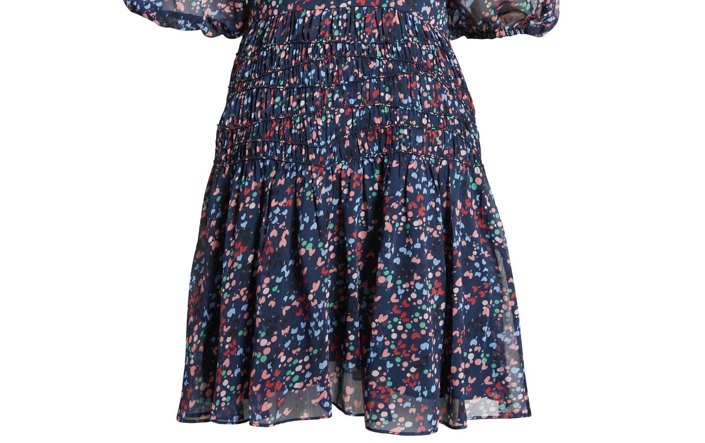 Casidee Heart Print Puff Sleeve Chiffon Mini Dress