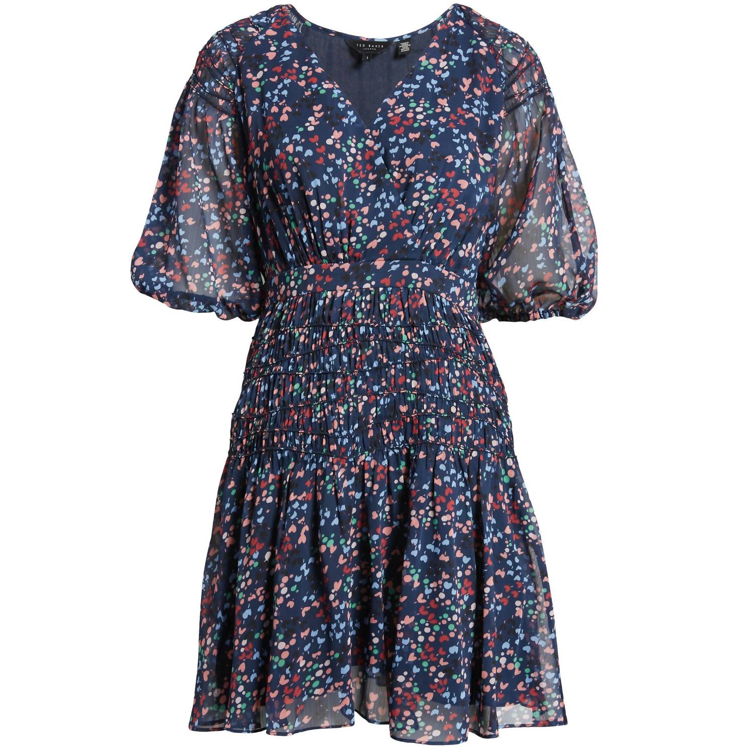 Casidee Heart Print Puff Sleeve Chiffon Mini Dress