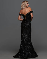 Candice - Off The Shoulder Slit Sequin Gown
