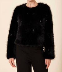 DOLCE CABO Pearl And Rhinestone Fur Jacket in black - women's jacket