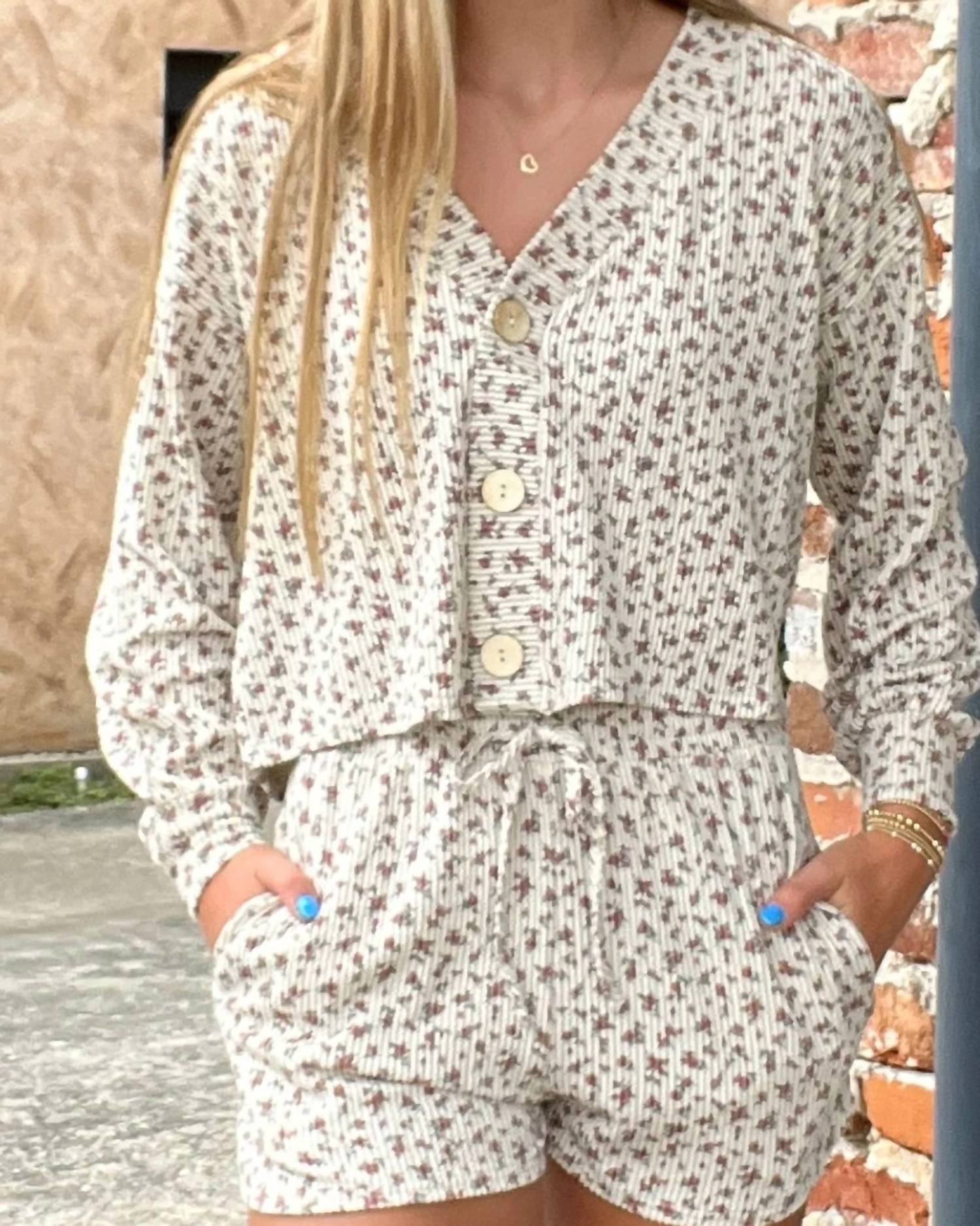 Blu Pepper Cozy Garden Set in beige - women's sleepwear - detail view