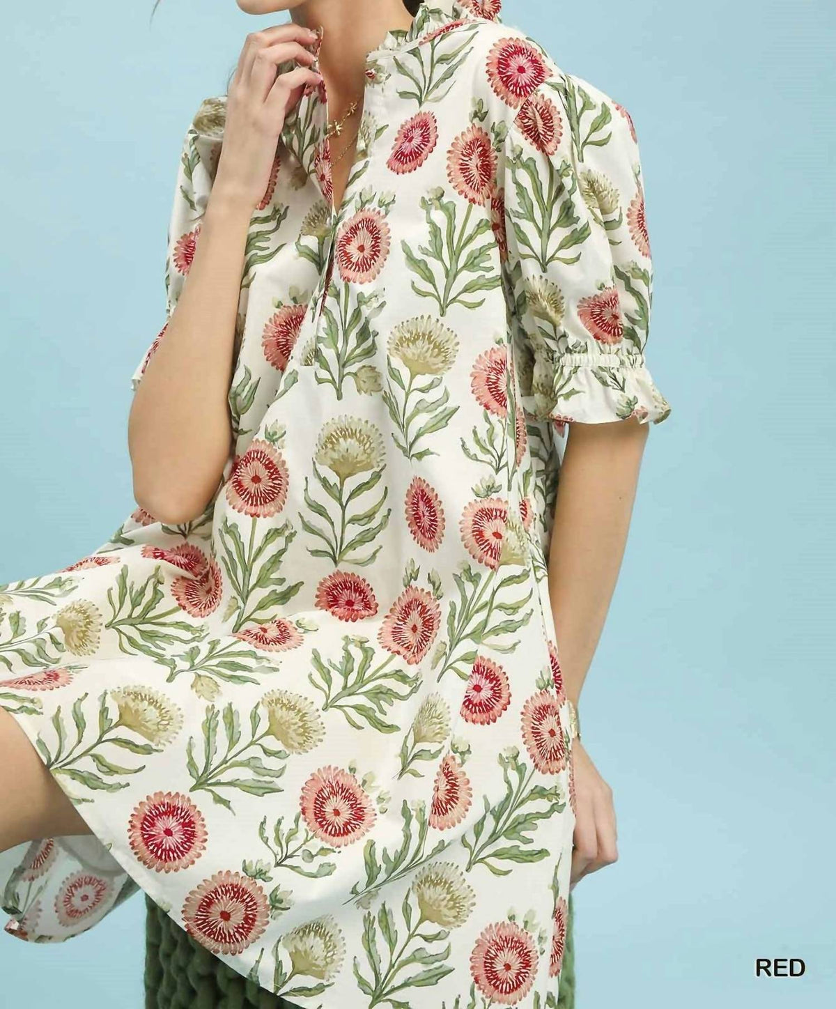 Umgee - Floral Puff Sleeve Babydoll Dress