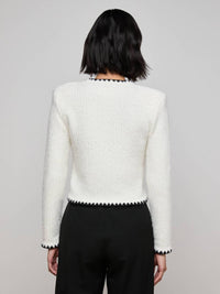L'Agence Women's Anaya Knit Cardigan in white black - women's cardigan - detail view