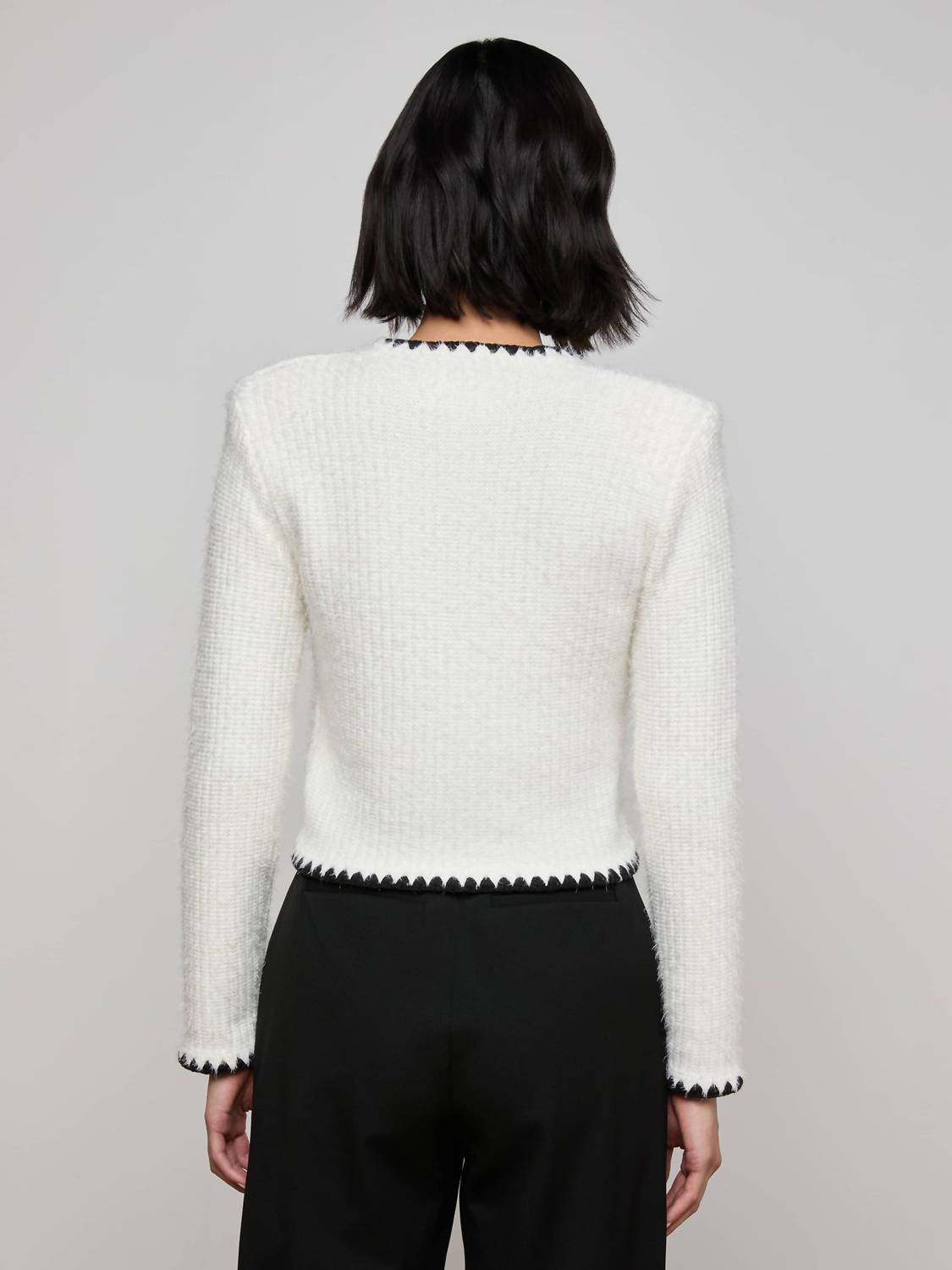 L'Agence Women's Anaya Knit Cardigan in white black - women's cardigan - detail view